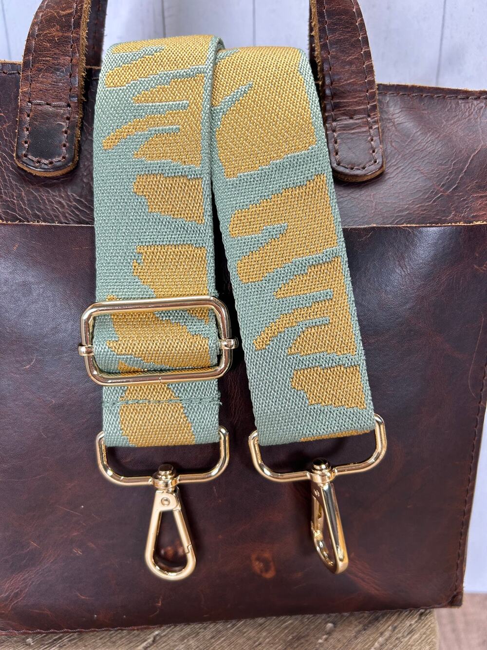 Tan Light Green Purse Strap Tan Crossbody Boho Purse Strap Gold